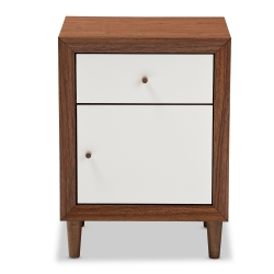Baxton Studio Harlow Mid-century Modern Scandinavian Style White and Walnut Wood 1-drawer and 1-door Nightstand